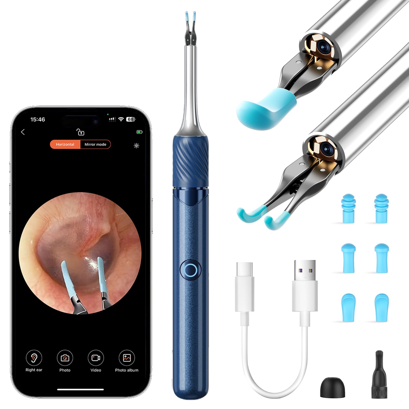 LEIPUT ear cleaner tweezers with ear spoon and otoscope light for precise ear canal checks