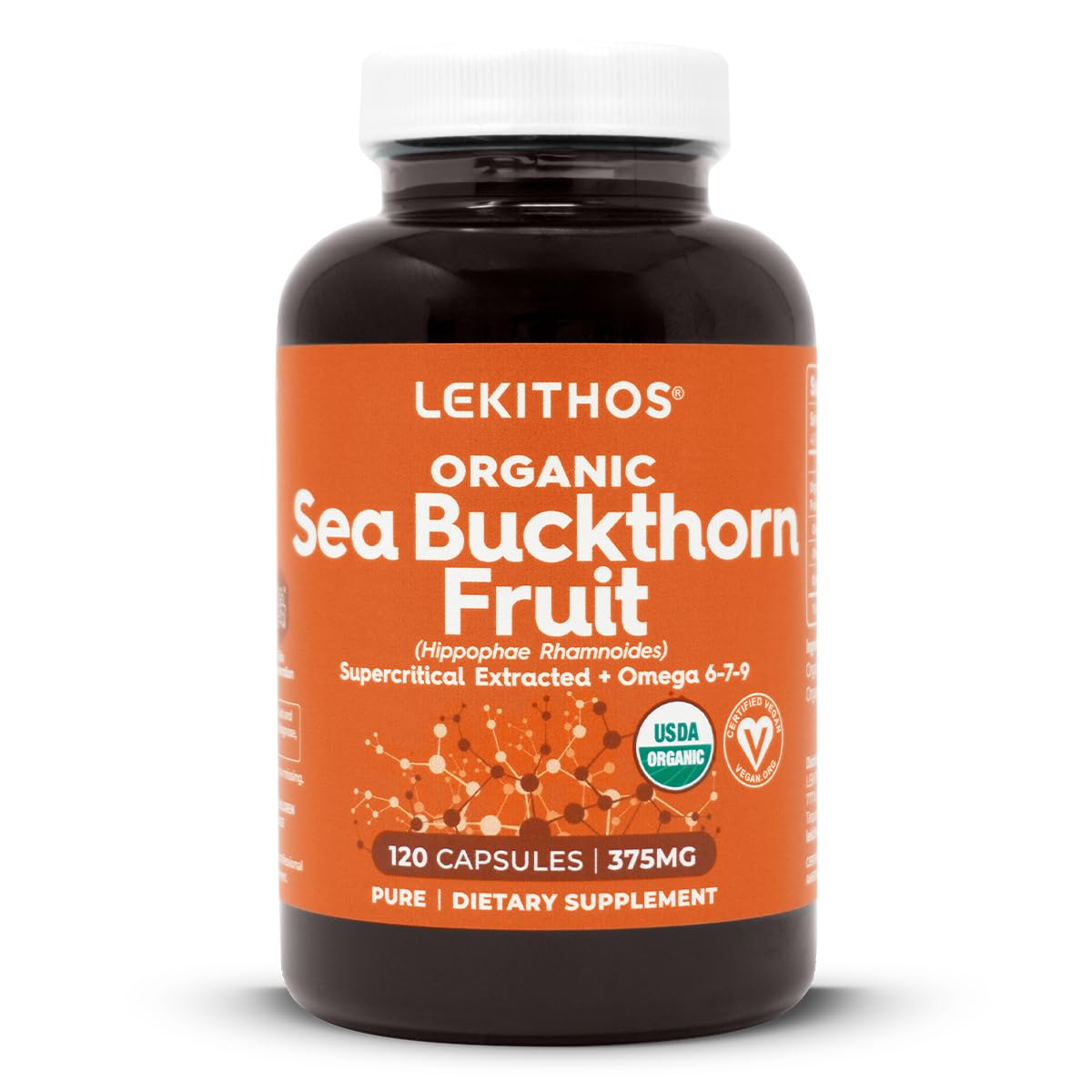 Lekithos Sea Buckthorn Capsules bottle shows premium omega complex for daily support