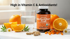 Lekithos jar with seal conveying freshness of organic sea buckthorn blend