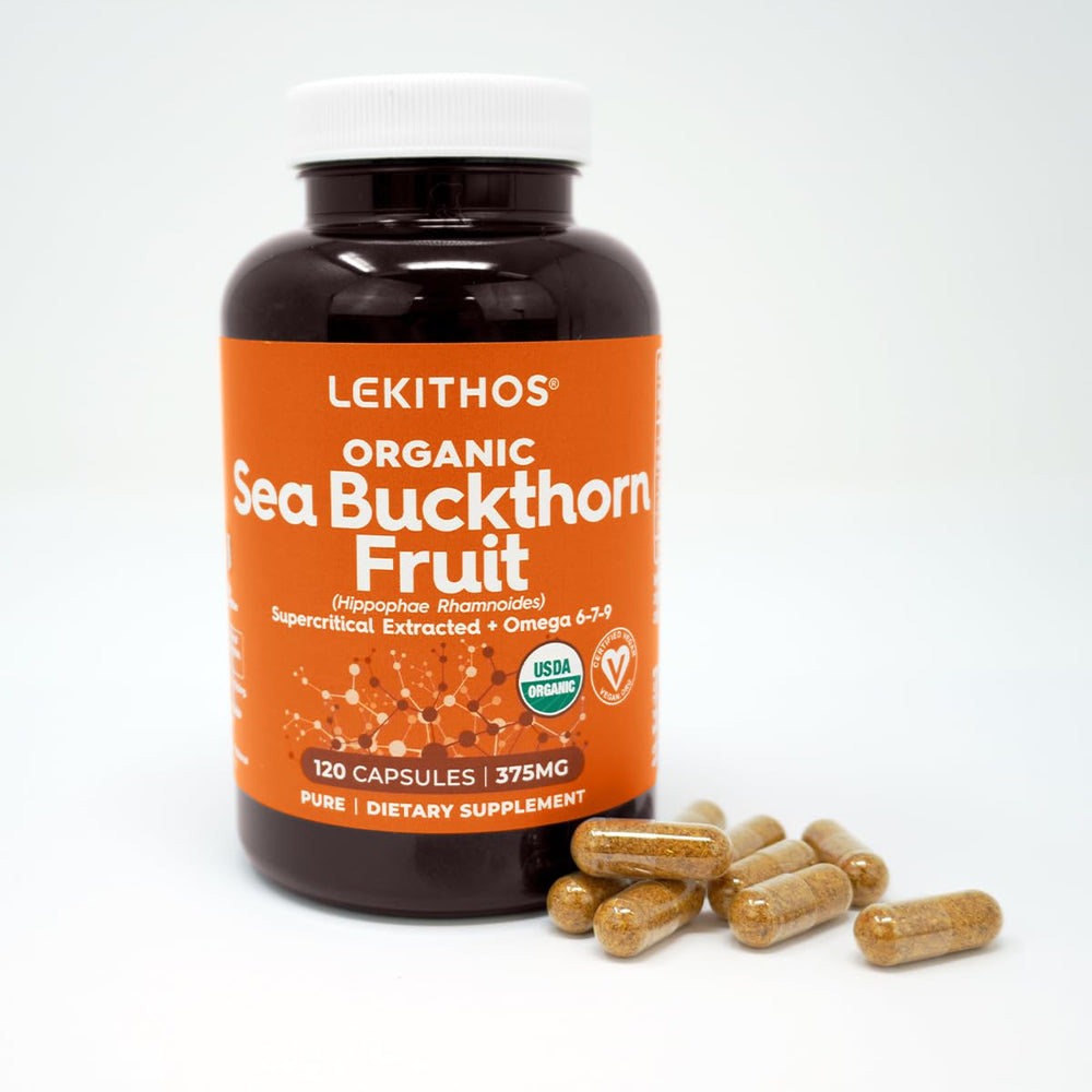 Supplement facts panel on Lekithos shows omega profile and vegan credentials