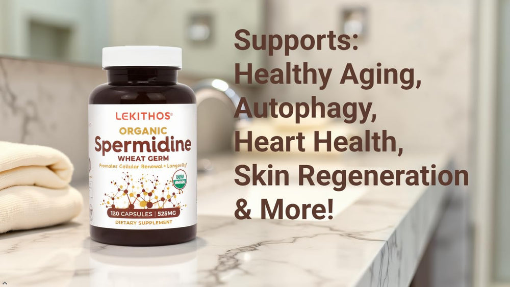 Lekithos organic spermidine capsules packaging emphasizes clean, sustainable packaging