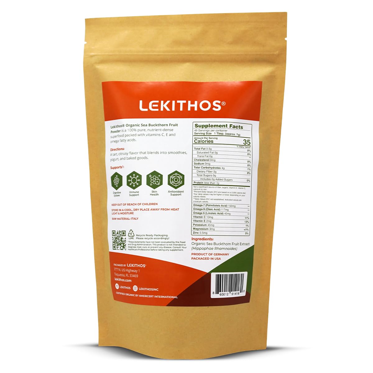 Lekithos sea buckthorn powder bottle shows secure seal for easy daily use.