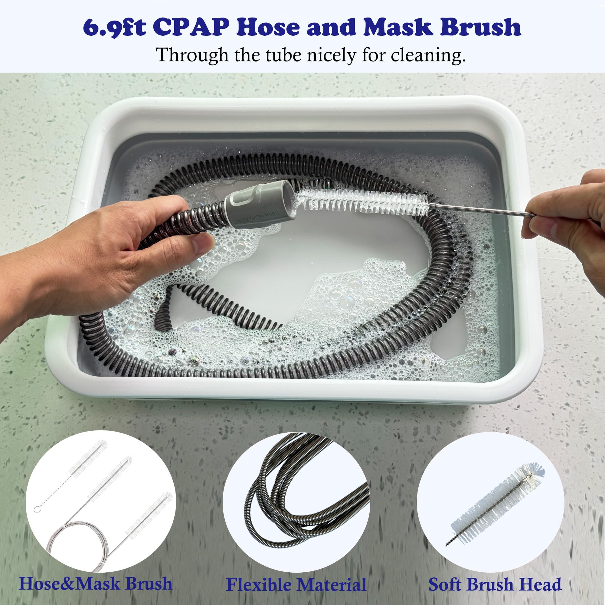 Lemintae CPAP soft brush head protects inner tubing during cleaning