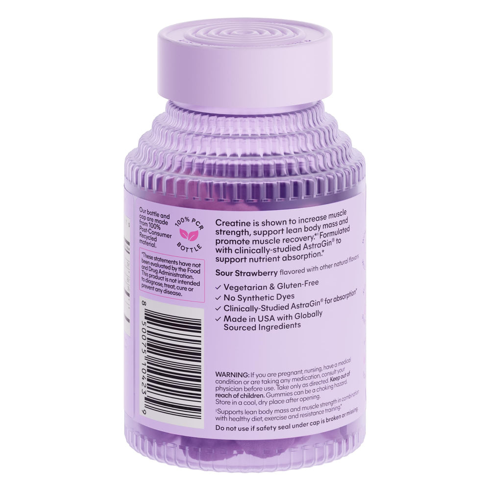 Sour strawberry gummy close-up with tangy flavor for workout fueling.