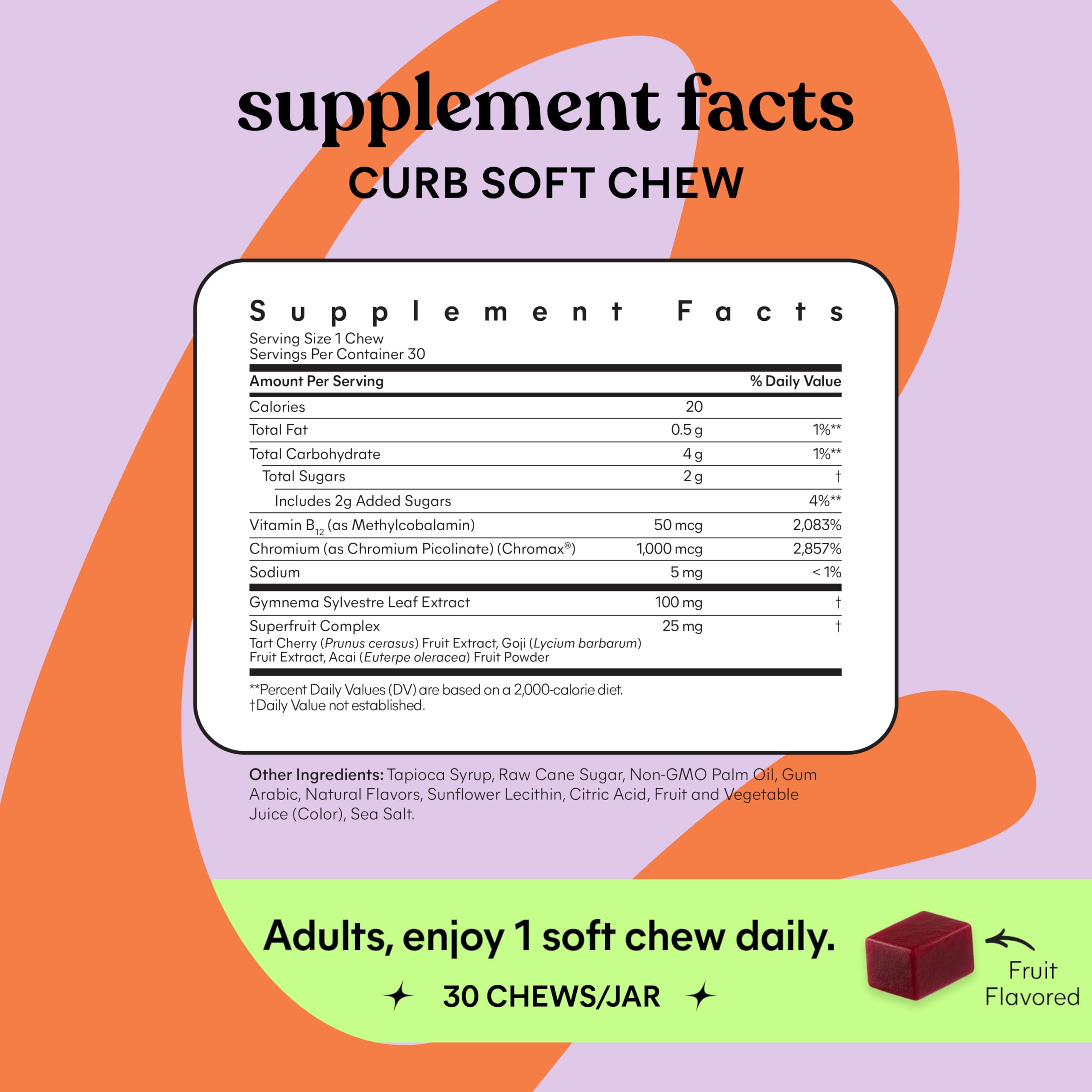Lemme Curb Cravings soft chews front packaging emphasizes gluten free and no sugar alcohols.