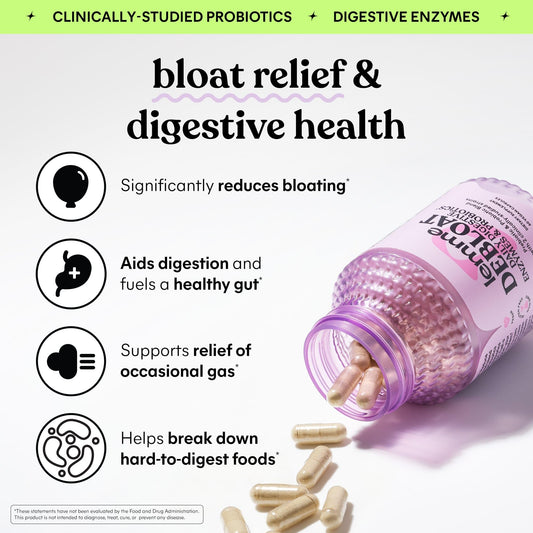 Lemme Debloat bottle pour demonstrating easy daily dosing for bloating relief
