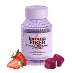 Lemme Fiber & Probiotic Gummies bottle front for digestive support with strawberry flavor