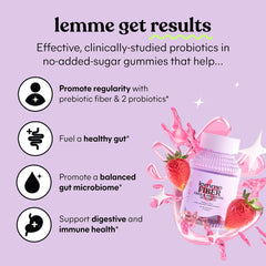 Lemme Fiber & Probiotic Gummies label ingredients emphasizes clinically studied strains for balance
