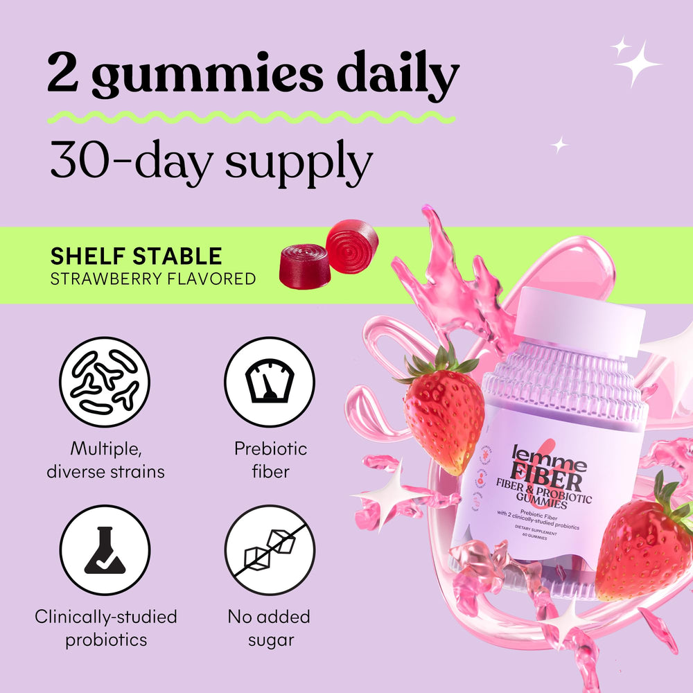 Lemme Fiber & Probiotic Gummies strawberry flavor invites a tasty daily ritual