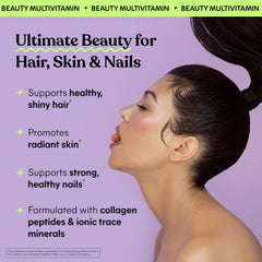 Lemme Glow gomitas sabor durazno, enfoque en uñas fuertes y cabello radiante.