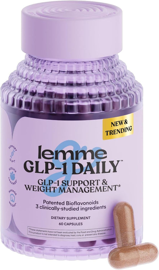 Lemme GLP-1 Daily bottle on kitchen counter supports daily weight management with a healthy routine.