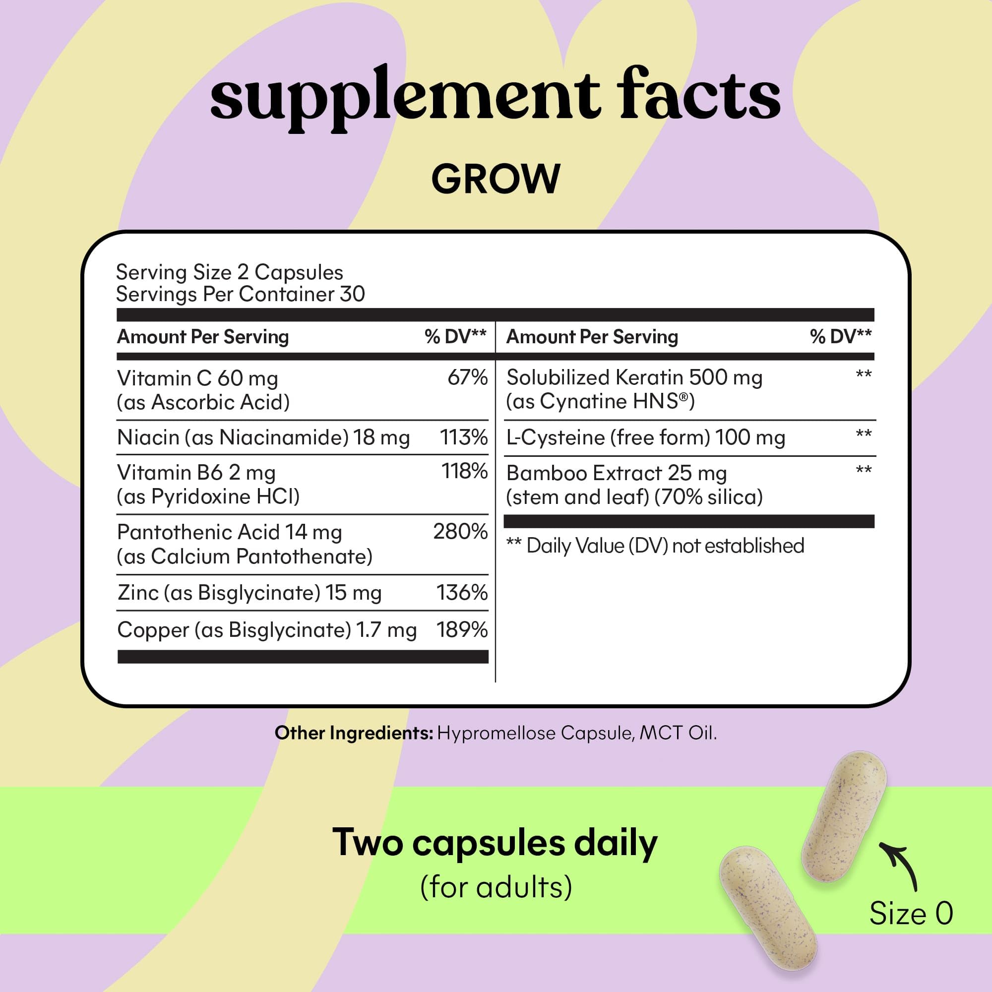 Lemme Grow packaging lists vitamins and minerals for hair health