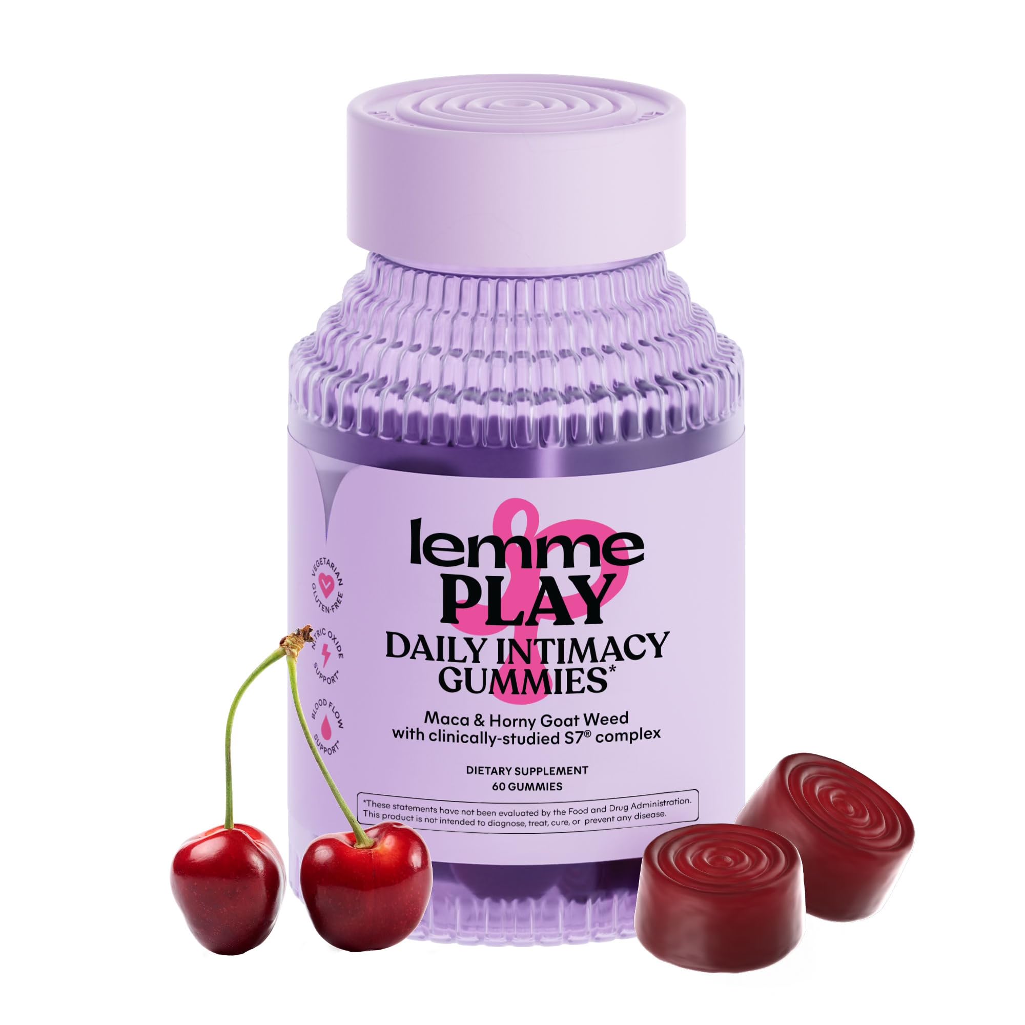 Lemme Play daily intimacy gummies bottle displaying cherry flavor for easy daily routine