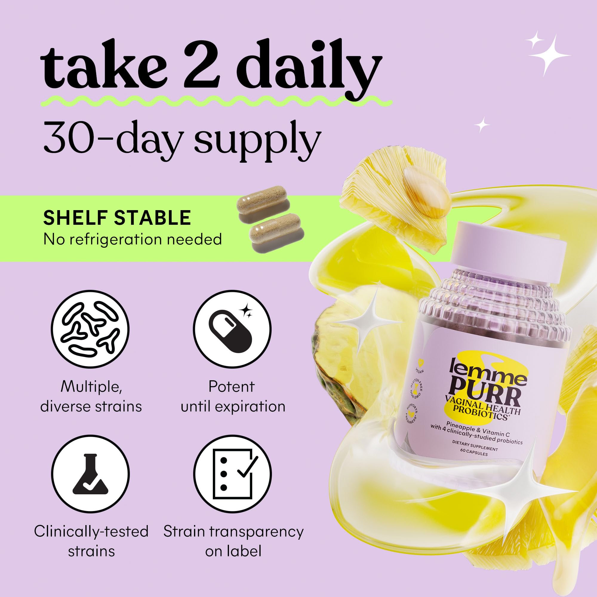 Lemme Purr pineapple-flavored capsules for daily routine.