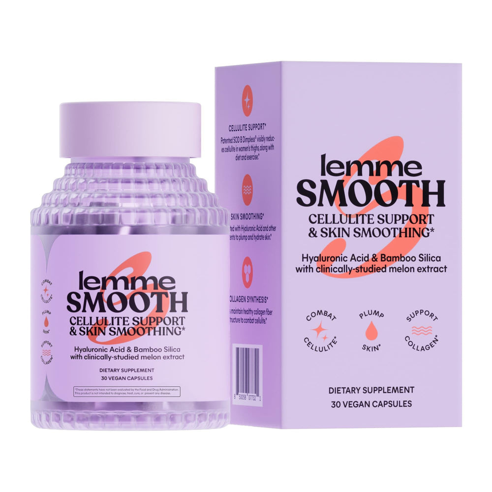Lemme Smooth capsules bottle front for cellulite support and smoother skin.