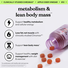 Lemme Tone gummies label highlights chromium and apple cider vinegar ingredients for metabolism support.