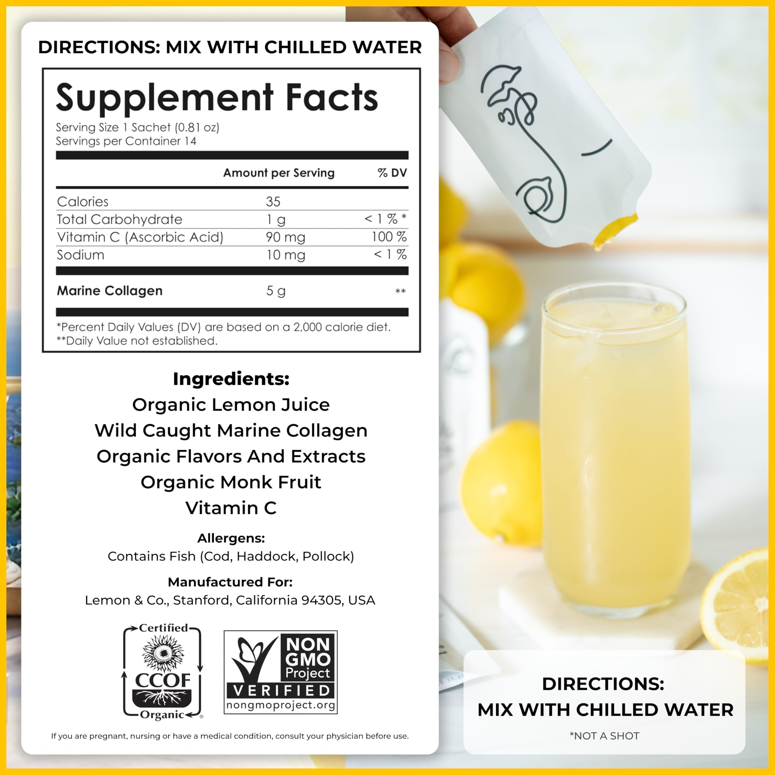 Glass of Lemon & Co collagen water ready for daily ritual