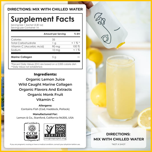 Glass of Lemon & Co collagen water ready for daily ritual