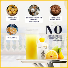 Pouring Lemon & Co collagen into a glass for daily use