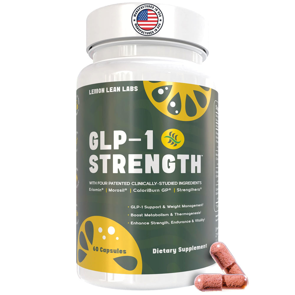 Lemon Lean Labs GLP-1 Strength bottle displaying vegan weight-management support