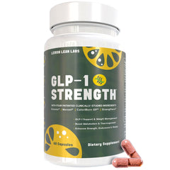 Vegan, gluten-free packaging emphasizes dietary compatibility for Lemon Lean Labs GLP-1 Strength