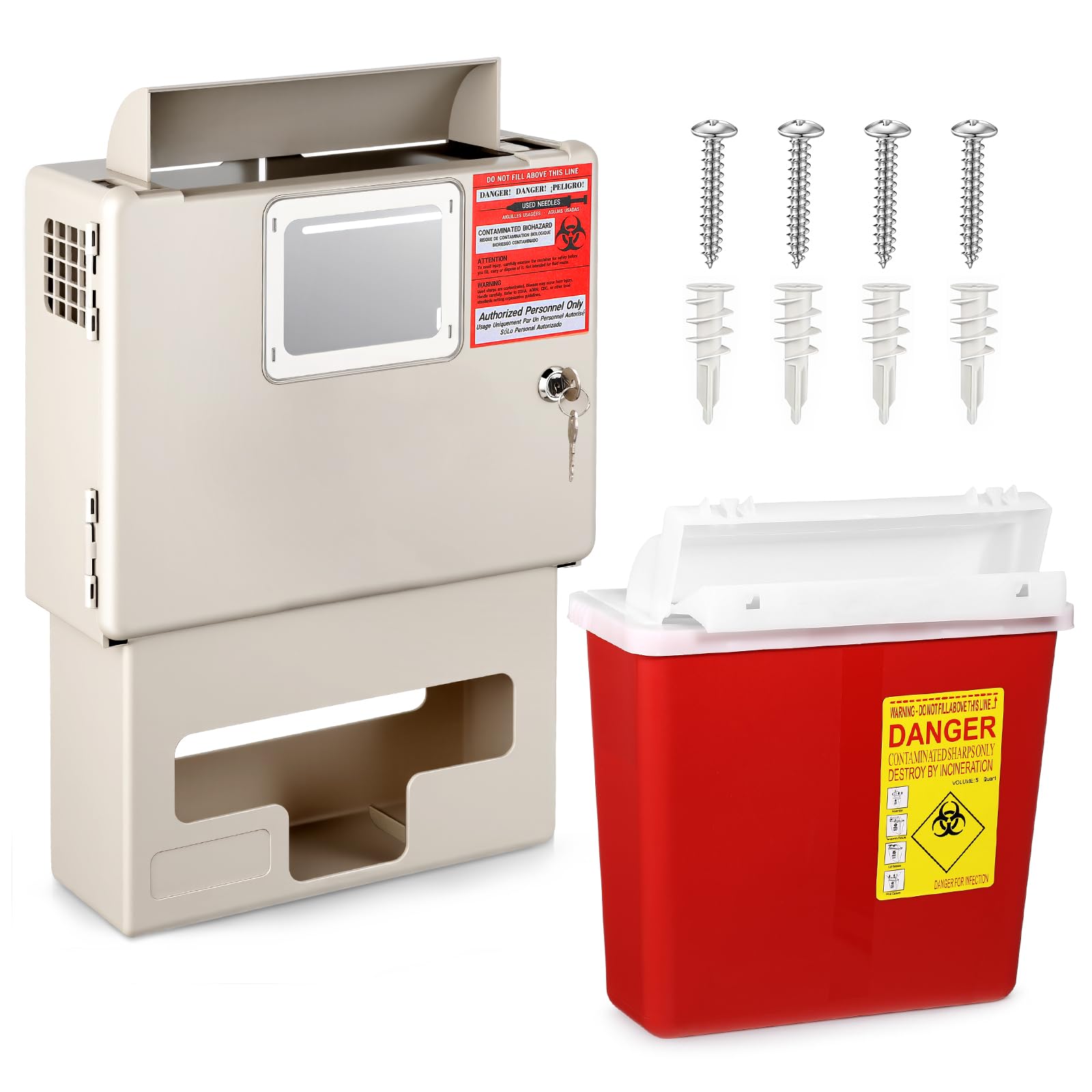 LemonRoad wall-mounted sharps cabinet with 5-quart container for organized disposal in clinics