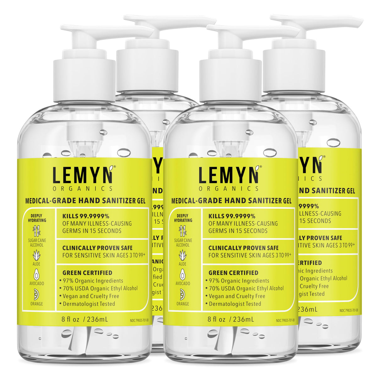 Lemyn Organics hand sanitizer bottle with pump for quick, mess-free disinfection on the go