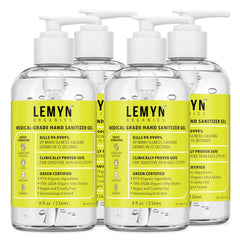 Lemyn Organics hand sanitizer bottle with pump for quick, mess-free disinfection on the go