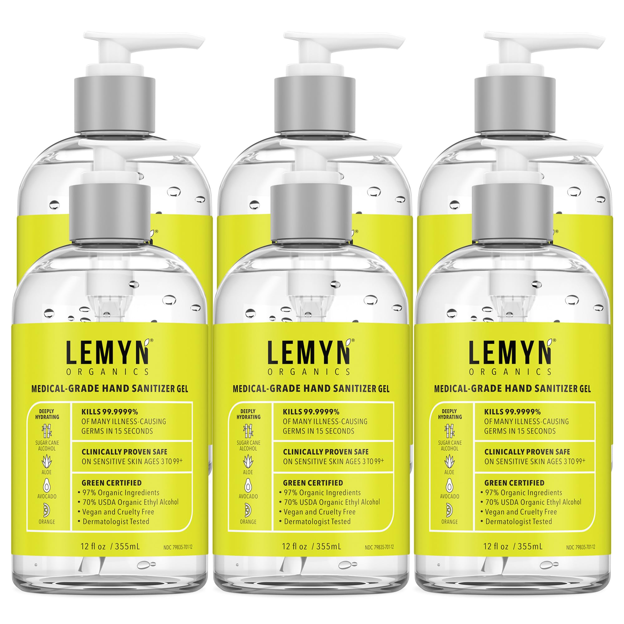 Lemyn Organics hand sanitizer gel bottle with pump for quick, convenient sanitizing on the go