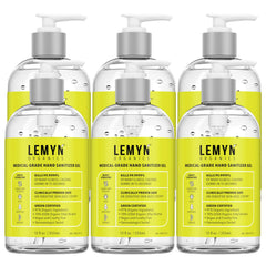 Lemyn Organics hand sanitizer gel bottle with pump for quick, convenient sanitizing on the go