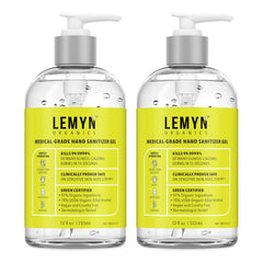 Lemyn Organics hand sanitizer gel bottle front — fast protection on the go.