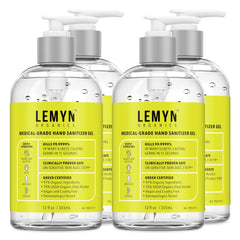 Lemyn Organics hand sanitizer gel bottle top view for quick protection on the go