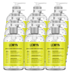 Lemyn Organics hand sanitizer gel bottle close-up showing citrus scent and gentle formula