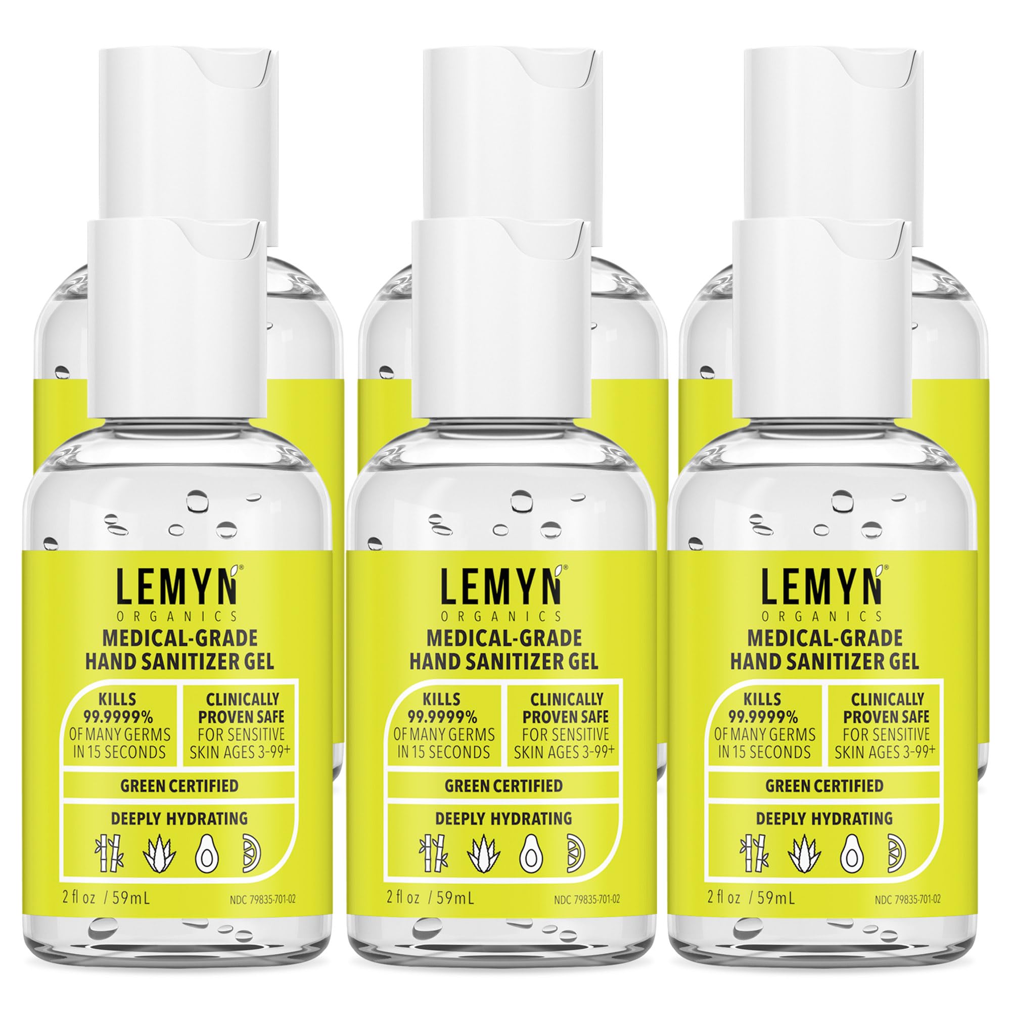 Lemyn Organics medical-grade hand sanitizer bottle 2oz front view for on-the-go protection.