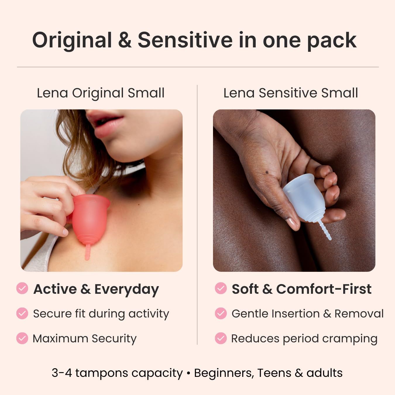 Lena Cup in use demonstrates comfortable wear during daily activities