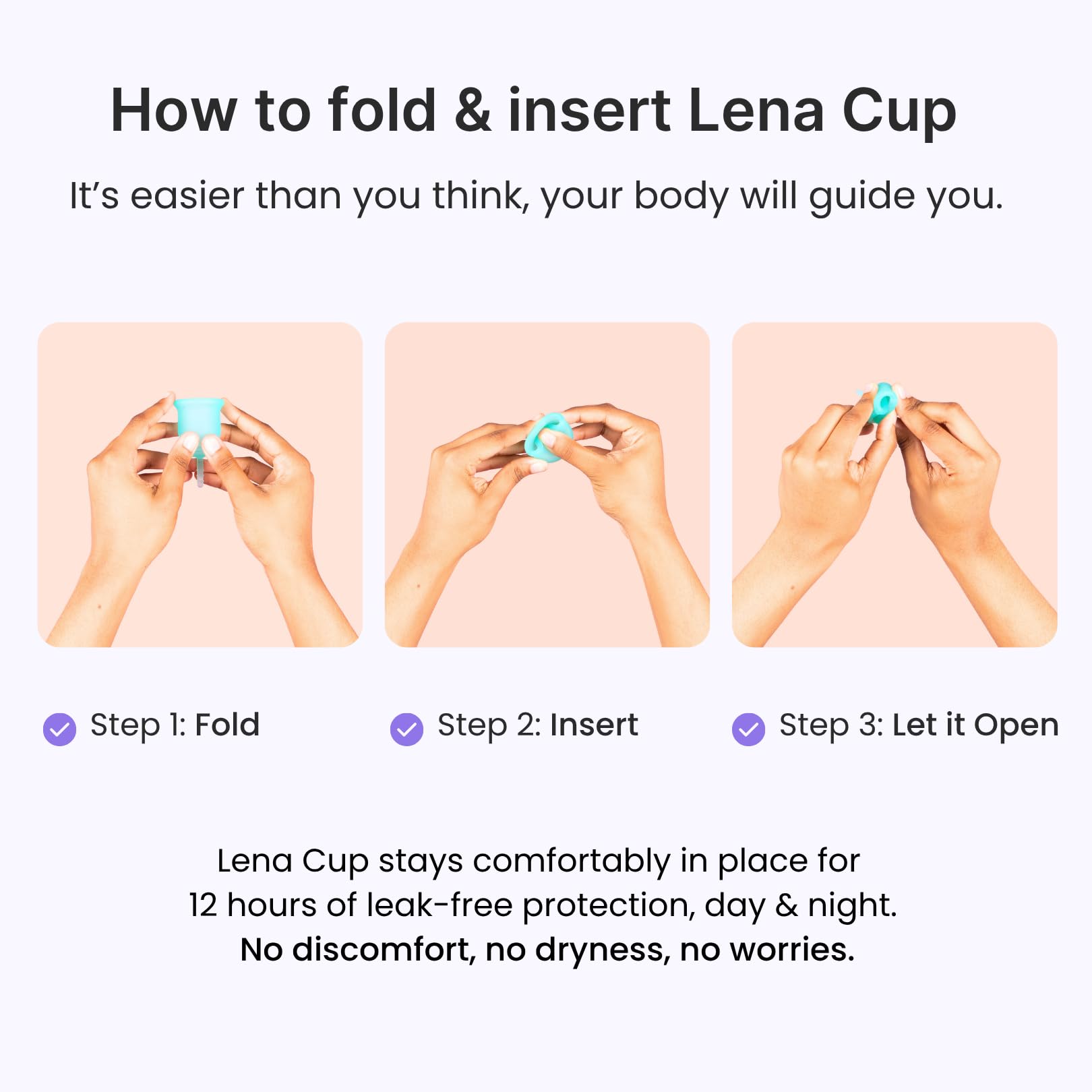 LENA Cup large size for heavy flow days and extra protection.