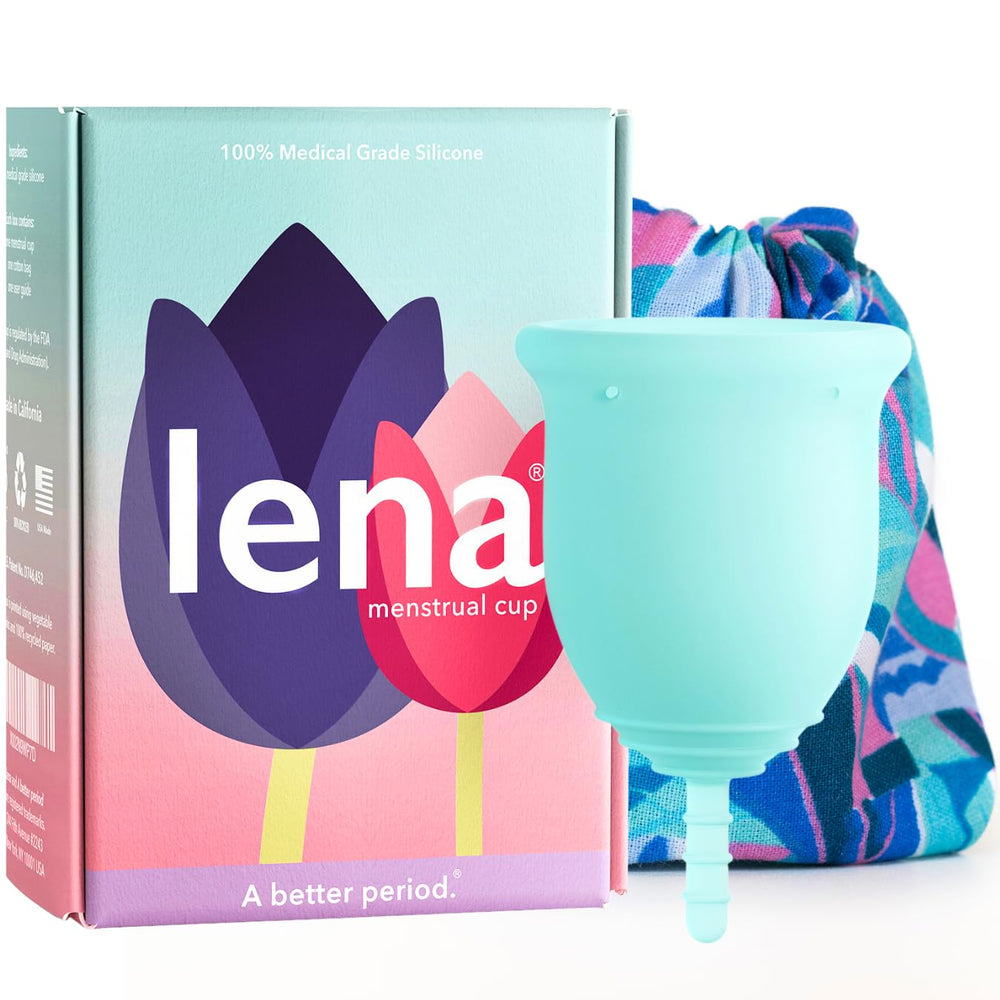 Lena Cup Original front view shows the large turquoise cup ready for easy insertion.