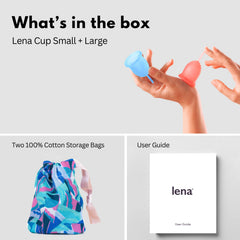 LENA original large turquoise cup designed for heavier flow overnight protection.