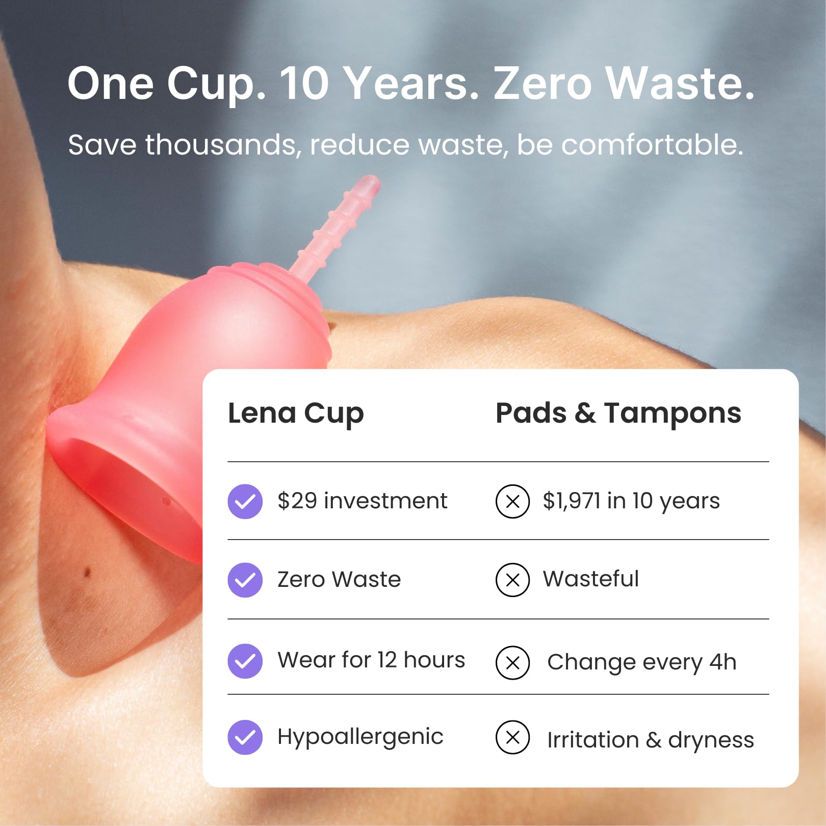 LENA Cup Original worn during sleep image suggests overnight comfort.
