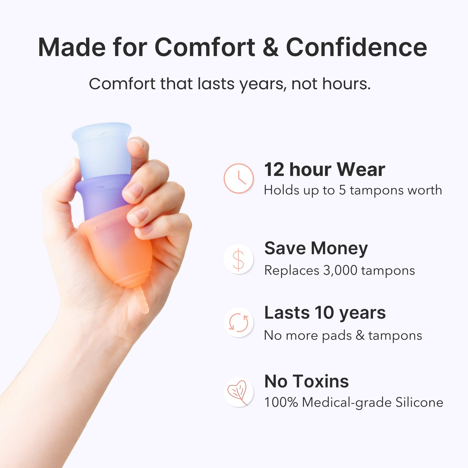 LENA Cup Original soft silicone close-up highlights gentle fit with movement.
