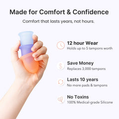 LENA Cup Original soft silicone close-up highlights gentle fit with movement.