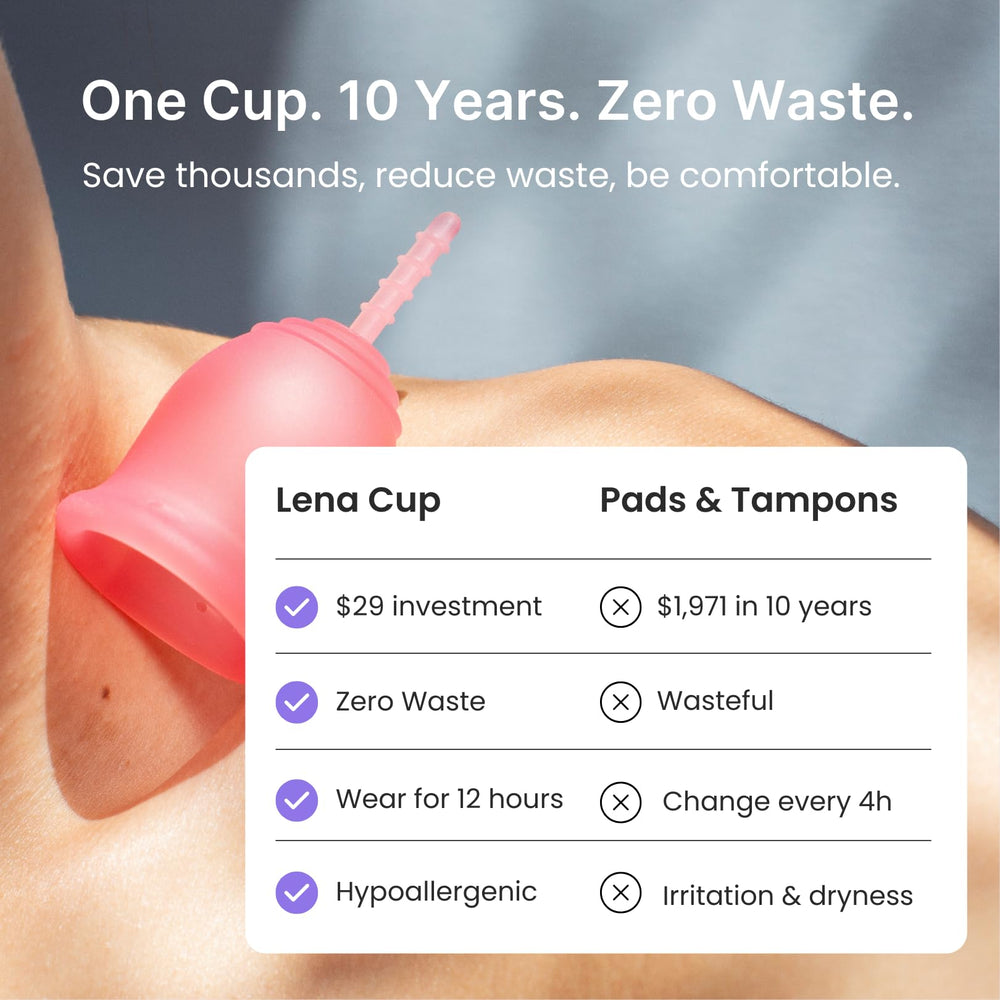 LENA Cup reusable period cup emphasizes eco-friendly, waste-free menstrual care.