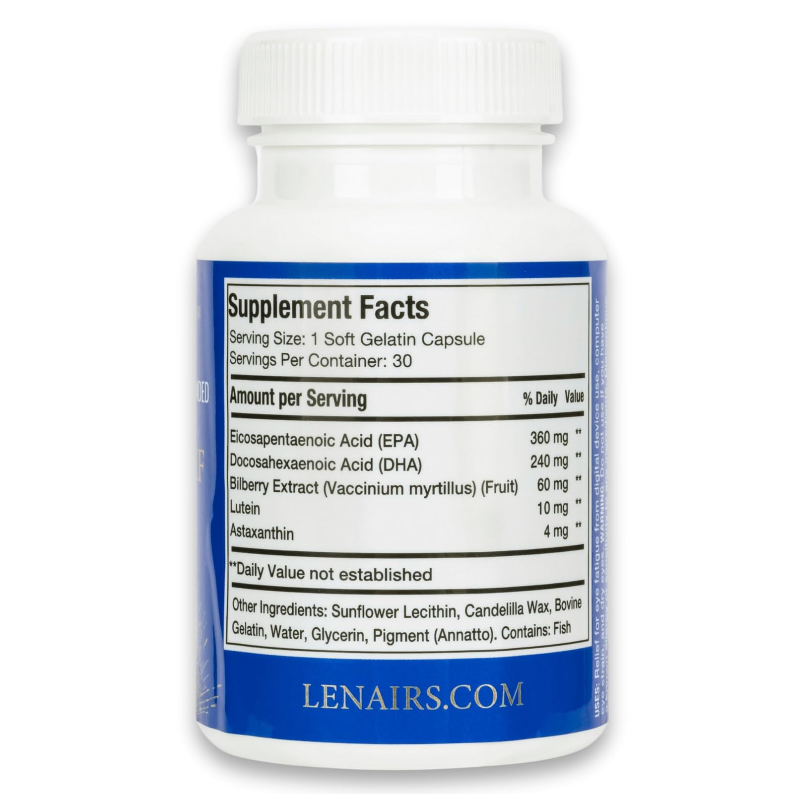 LENAIRS omega-3 capsule emphasizing EPA and DHA for digital eye strain relief.