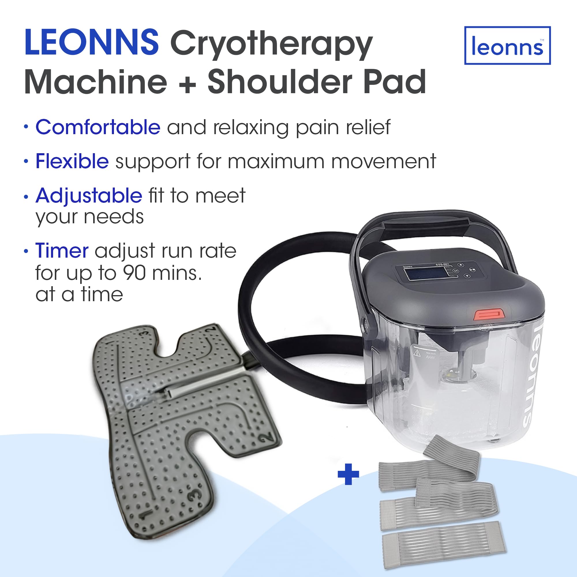 LEONNS shoulder therapy pad shown in use for targeted cooling relief.