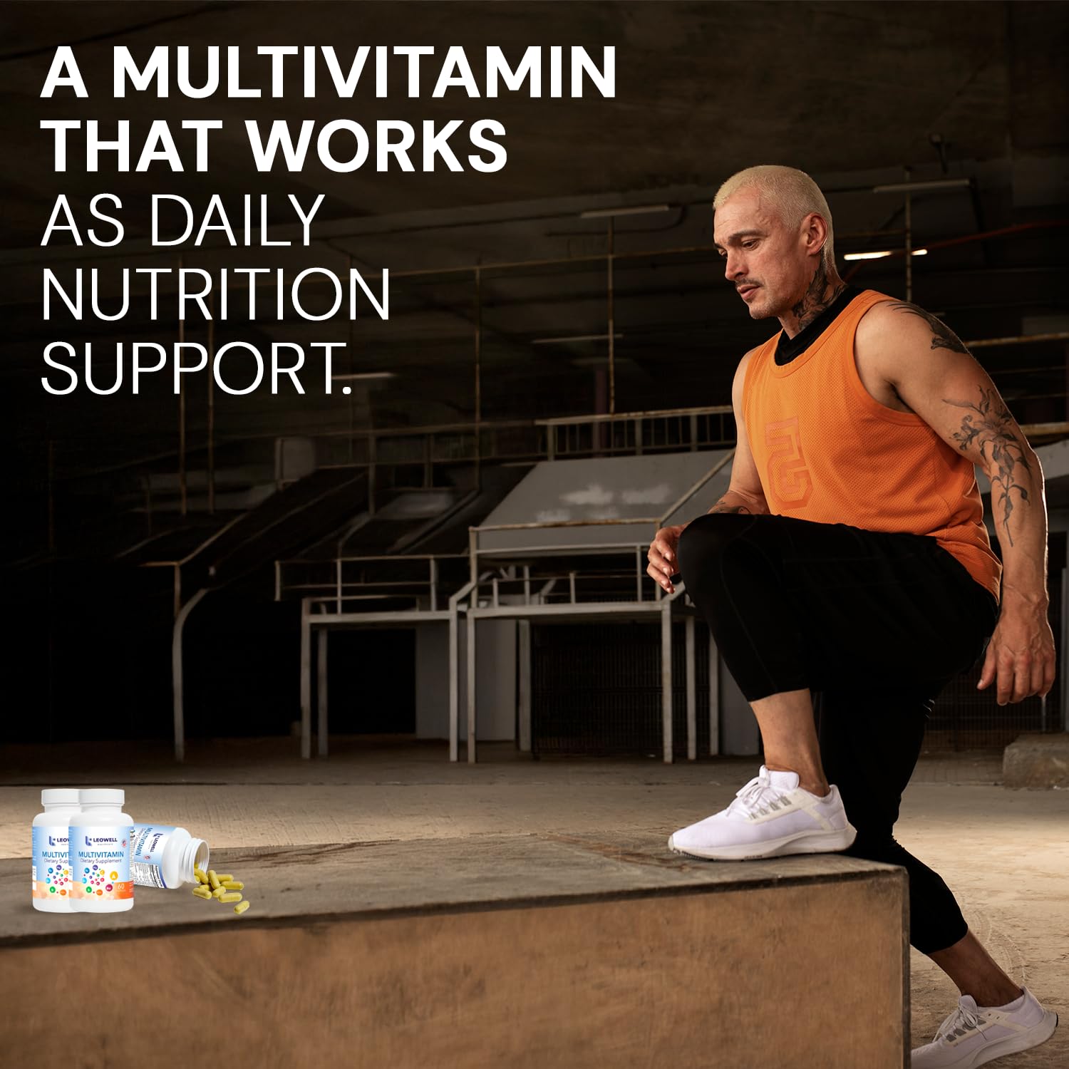 Leowell Multivitamin packaging highlighting USA manufacturing.