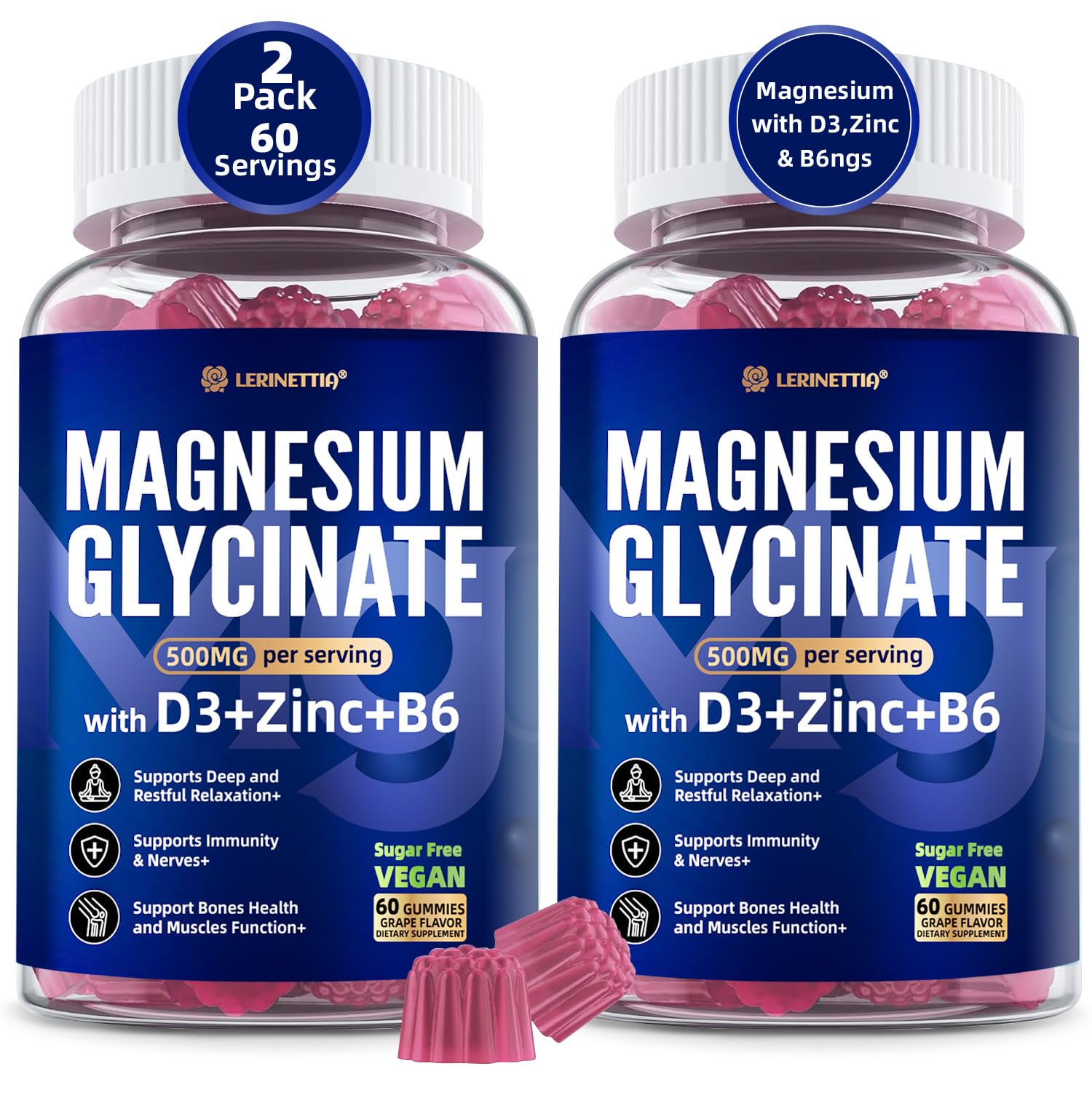 Lerinettia magnesium glycinate bottle front showing high absorption supplement for daily calm