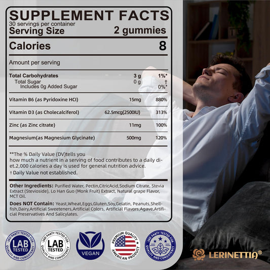 Lerinettia magnesium glycinate gummies raspberry closeup highlight sugar-free vegan convenience