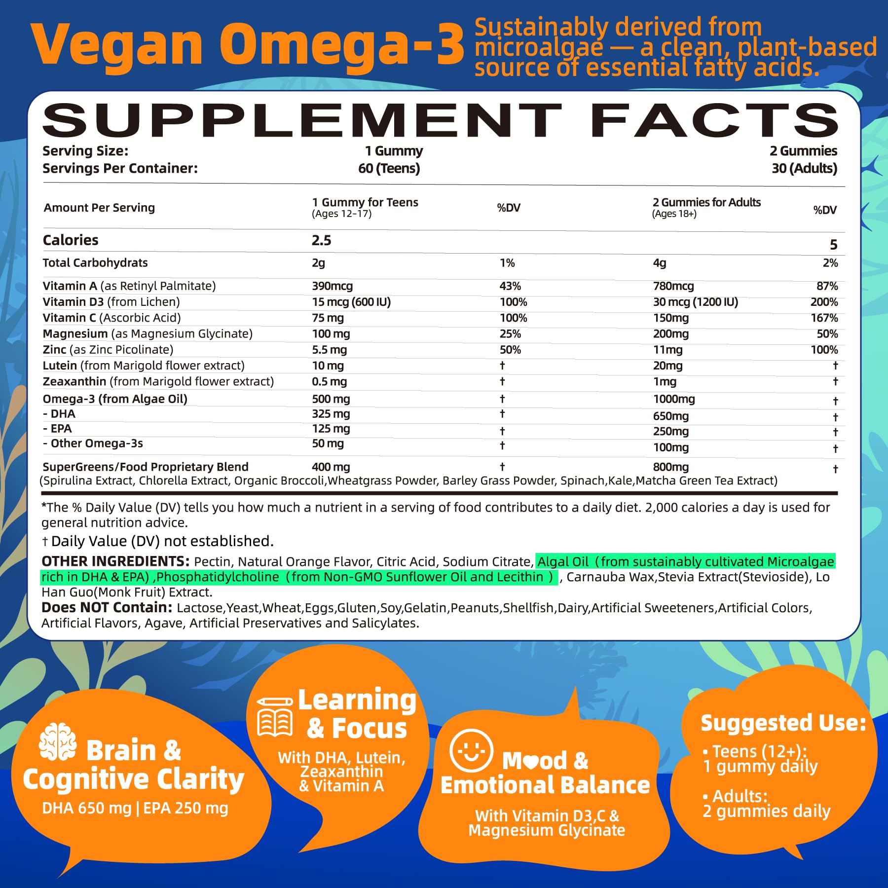Lerinettia vegan omega3 gummies closeup shows chewy texture.