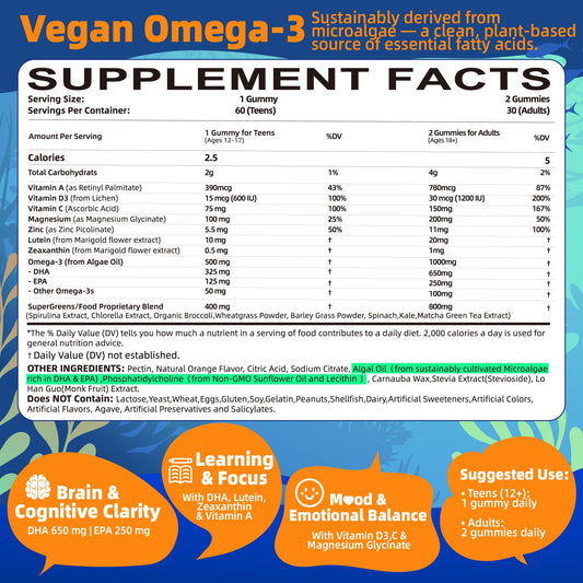 Lerinettia vegan omega3 gummies closeup shows chewy texture.