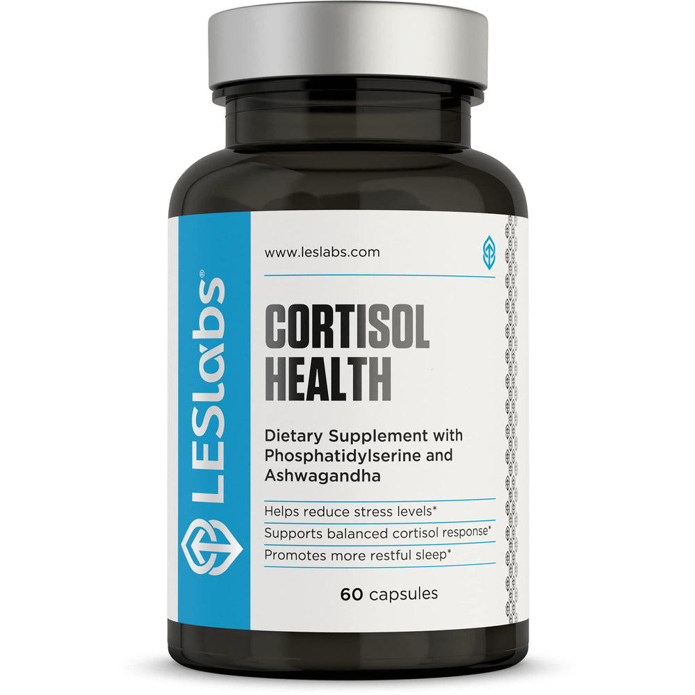 LES Labs Cortisol Health bottle front for stress relief and relaxation.